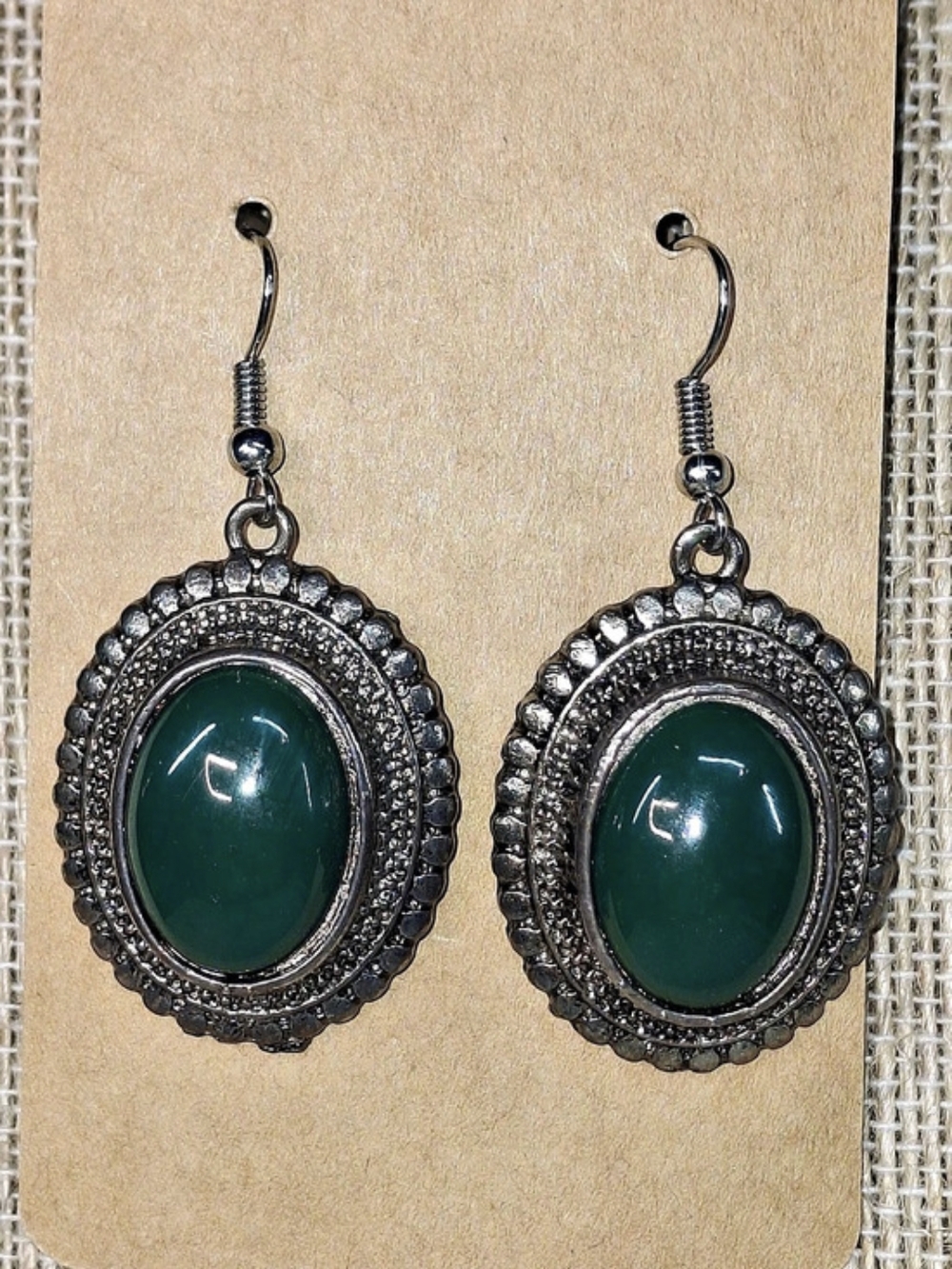 Green Oval Drop Earrings Like New